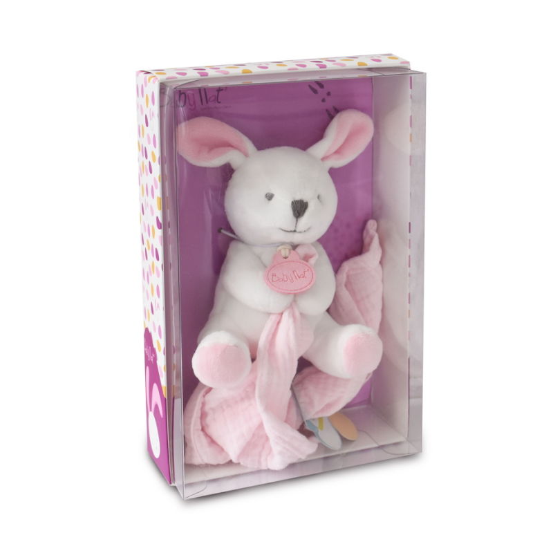  - avec mouchoir lapin rose en coffret 20 cm 